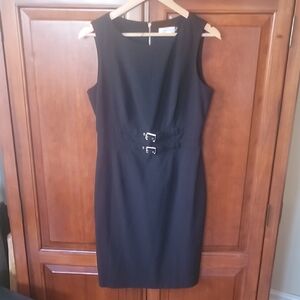 Elegant Black Waist Enhanced Buckle Sheath Dress  SZ 8